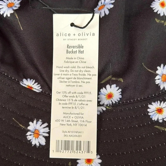 ALICE & OLIVIA Reversible Bucket Hat - White & Black w/Daisies Summer Spring - Picture 6 of 7